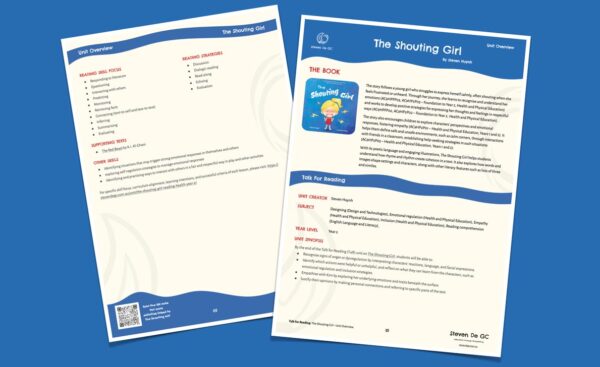The Shouting Girl talk for reading unit comprehension strategies health and physical education design and technologies empathy emotional regulation strategies calm corner safe spaces